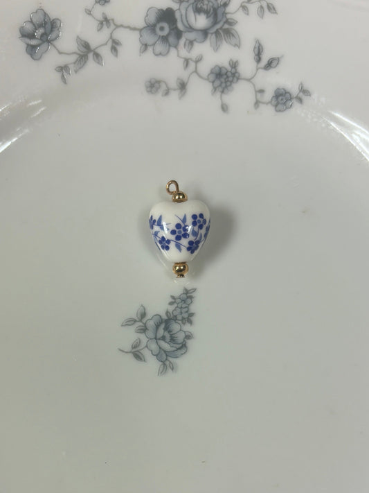 Ceramic White Blue Heart